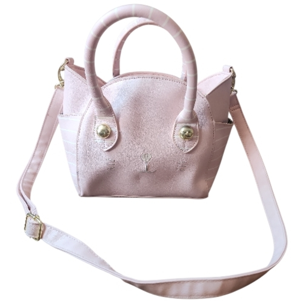 BETSEY‎ JOHNSON | Cat Kitten Pink White Stripe Mini Satchel Bag Gold Accents